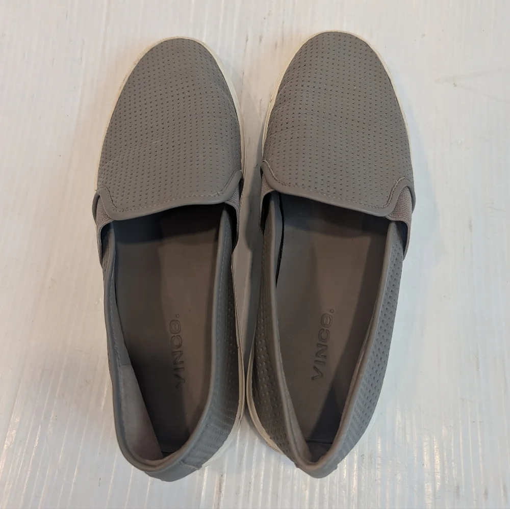 VINCE Women's Gray Perforated Leather Slip-On Shoes Sneakers Size 6.5